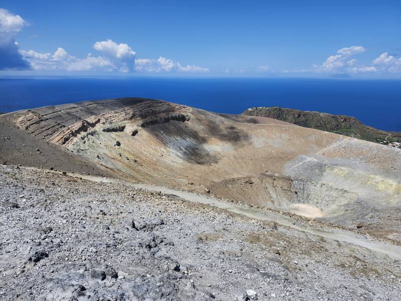View to the west along the crater rim with the shadow of a cloud.