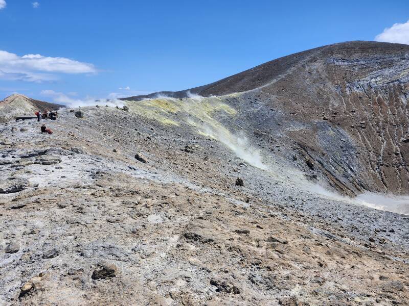 Helicopter landing pad on crater rim.