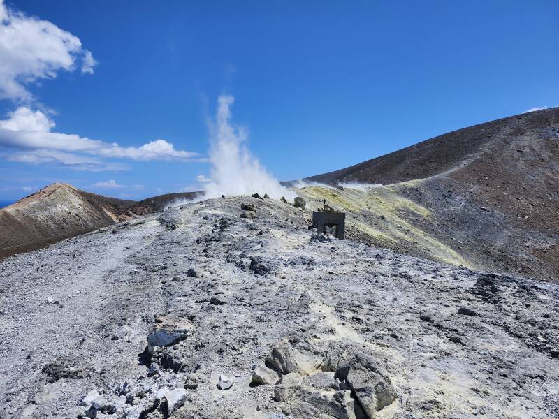 Venting steam along with SO2, H2S, and CO2.