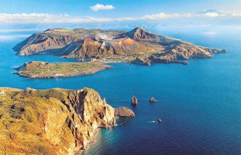 View of Vulcano from north-northwest, above the southern part of Lipari.