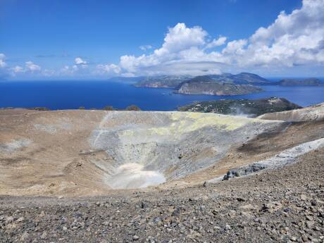 Somma crater rim on Vulcano, Lipari and other islndas in the distance.