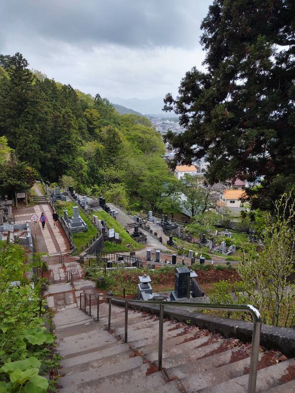 View down over other graves and part of southeastern Aizu-Wakamatsu.