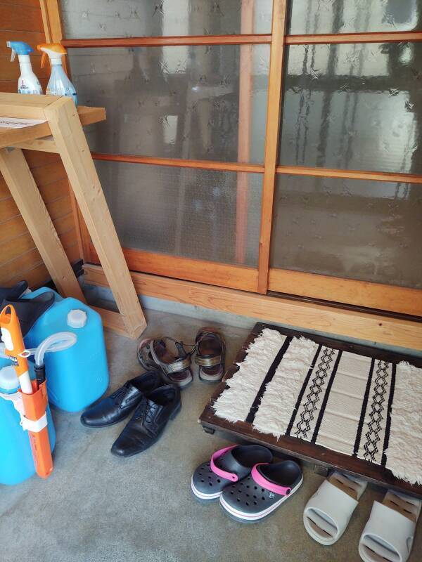 Shoes left at the entry to Mooi Guesthouse in Aizu-Wakamatsu.