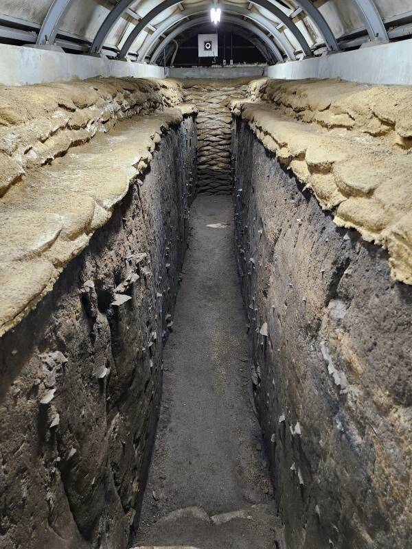 Preserved trench showing thick layer of discarded material.