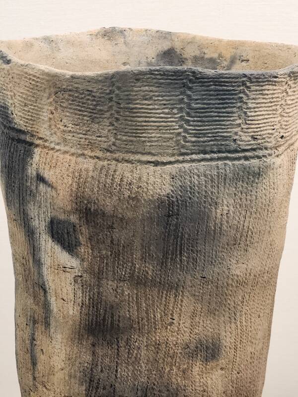 Jōmon period cord-marked pottery, detailed view.