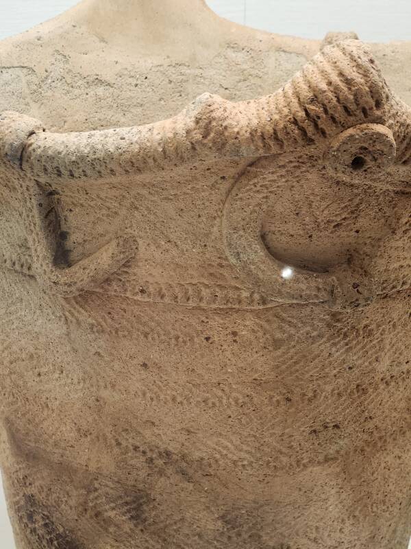 Jōmon period cord-marked pottery, detailed view.