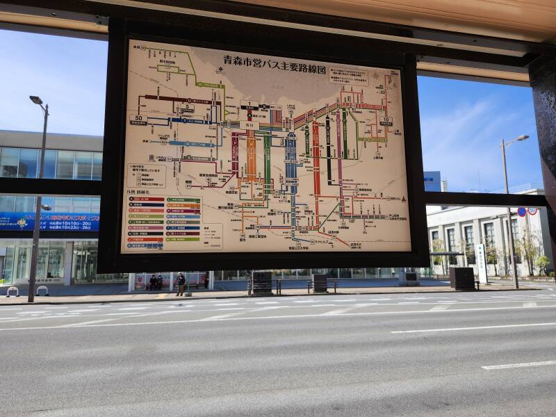 Aomori bus map at the bus stop.