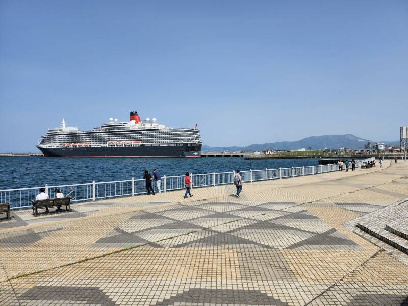 Gigantic cruise ship at the waterfront in Aomori.