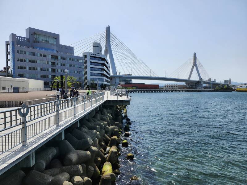 Aomori Bay Bridge carrying a highway along the waterfront in Aomori.