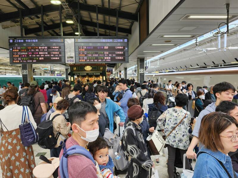 Crowd on the Shinkansen platform at Tōkyō Station.