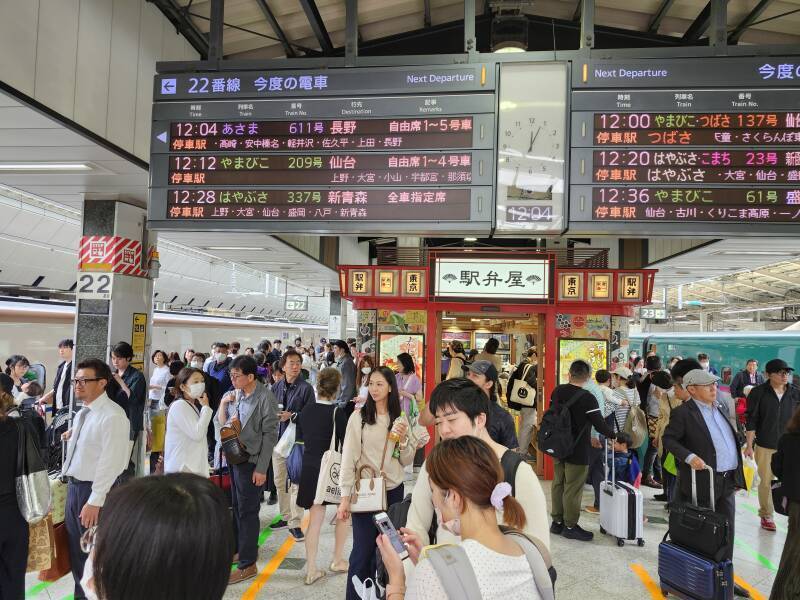 Schedule board shows my train above the crowd.