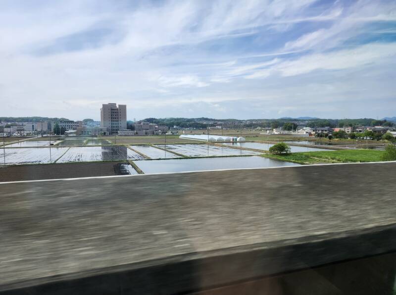 Farm fields seen from the Shinkansen.