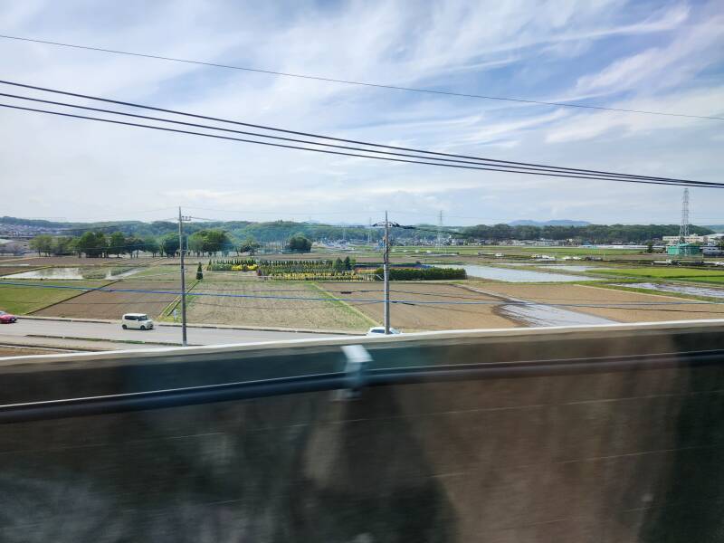 Farm fields seen from the Shinkansen.