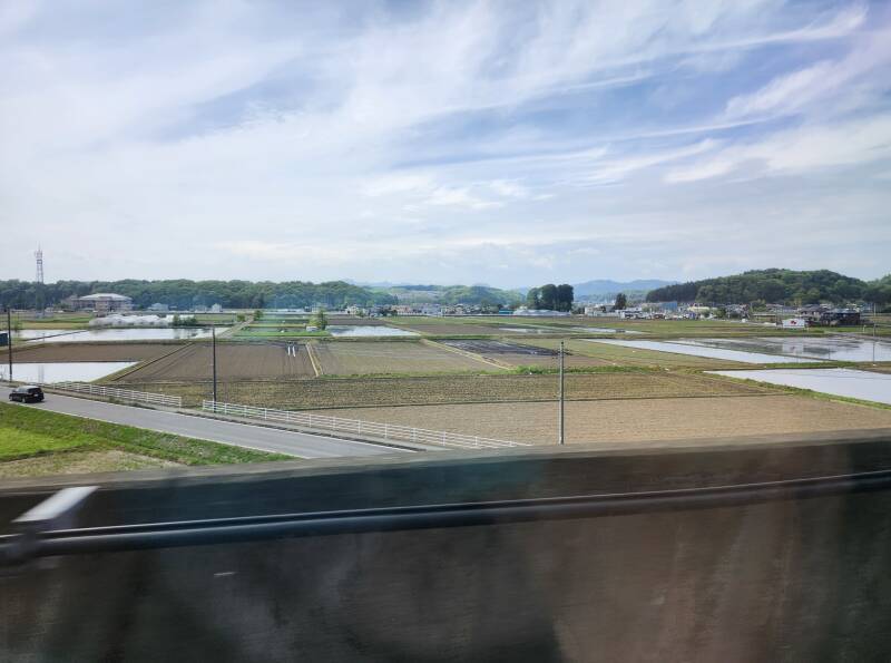 Farm fields seen from the Shinkansen.