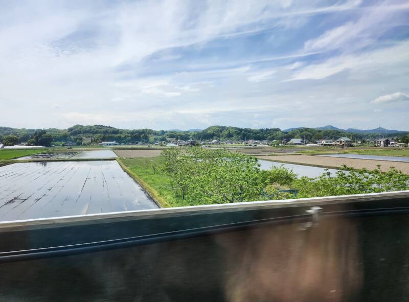 Farm fields seen from the Shinkansen.