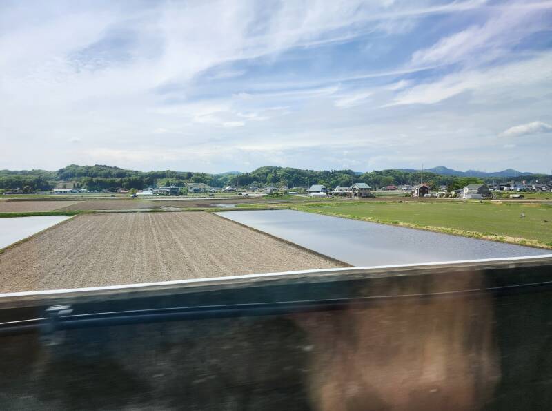 Farm fields seen from the Shinkansen.