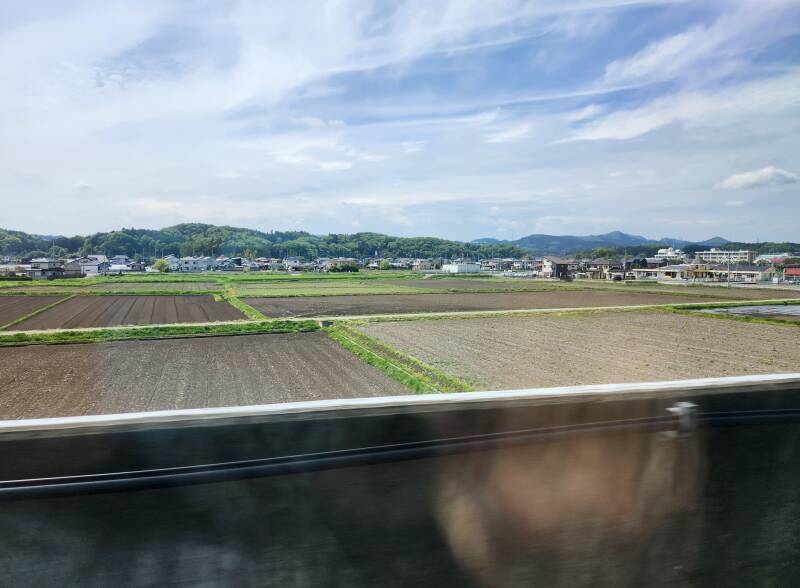 Farm fields seen from the Shinkansen.