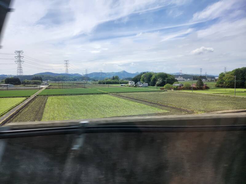 Farm fields seen from the Shinkansen.