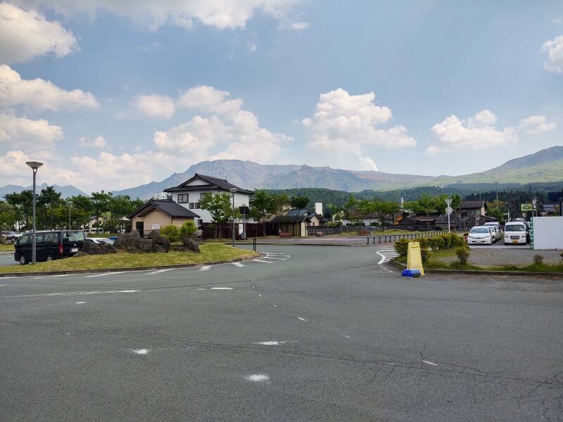 Mount Naka, also called Naka-dake, as seen from Aso Station.