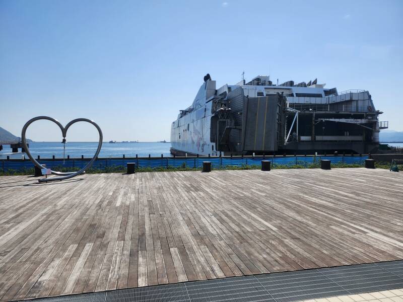 High-speed twin-hull ferry in Hakodate Port.