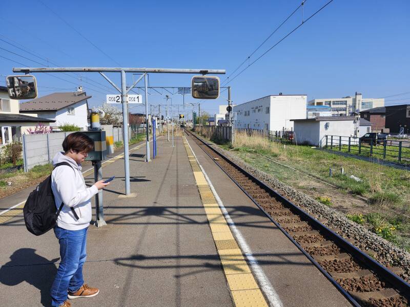 On the platform at Nanaehama Station waiting for my train.