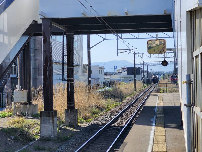 My train approaches Nanaehama Station.