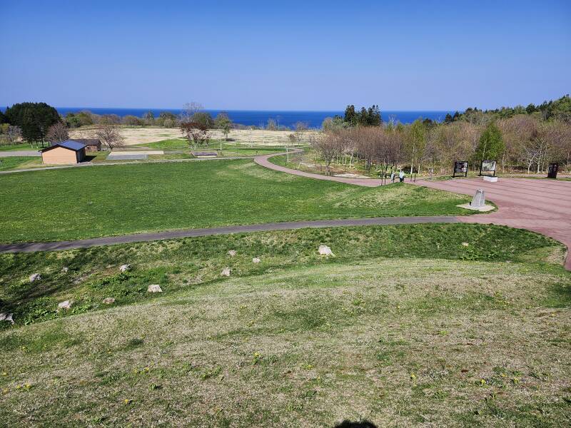 View across Kakinoshima Site across residential and ritual areas to Pacific Ocean.