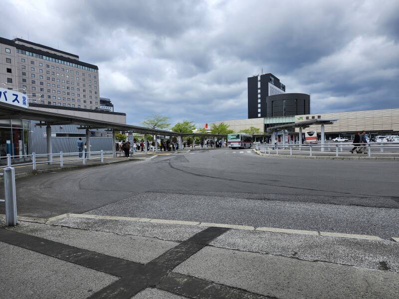 Large bus lot in front of the JR Hakodate Station.