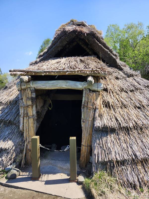 Almost fully reconstructed pit dwelling.