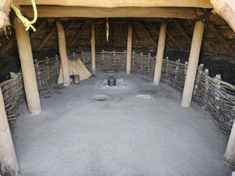 Interior of an almost fully reconstructed pit dwelling.