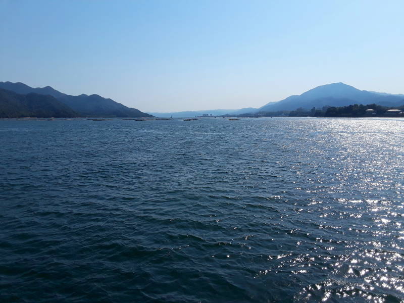 View from the ferry to Itsukushima Shrine city tram.