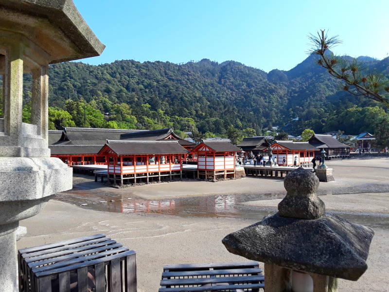 Stone Lanterns, Itsukushima Shrine, and Mount Misen.