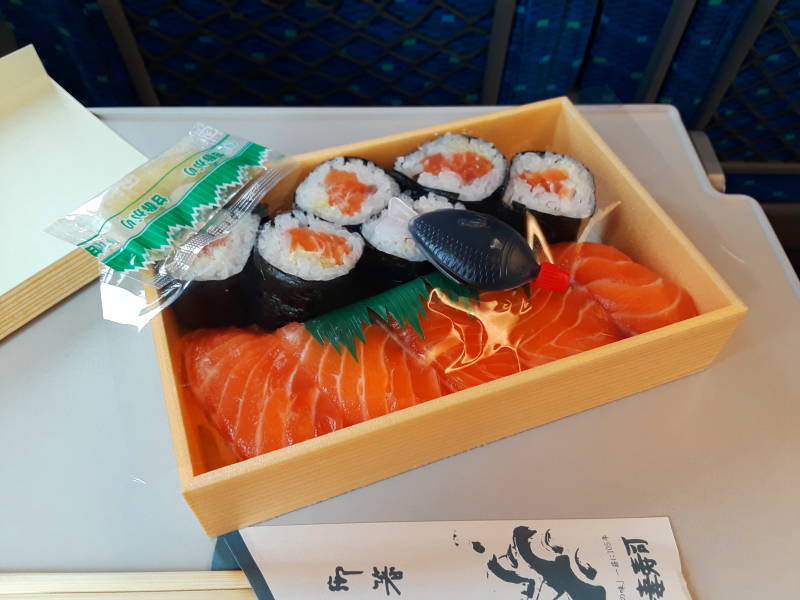 Sushi lunch on board the Shinkansen.