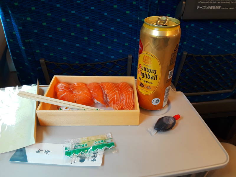 Sushi lunch on board the Shinkansen.