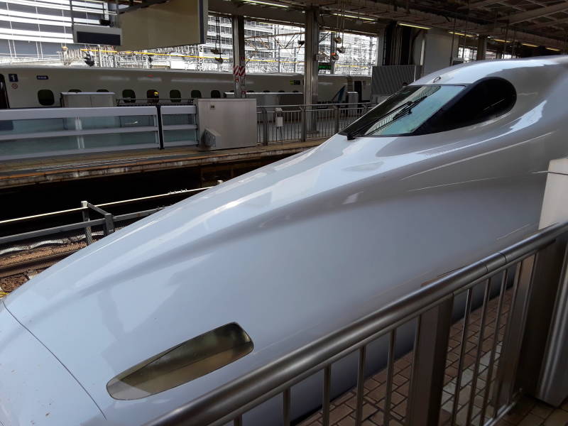 The N700 Shinkansen prepares to leave Nagoya.