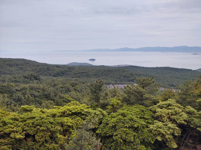 View across the bay to Kagoshima city from the Yunohira observation deck halfway up Sakurajima volcano.
