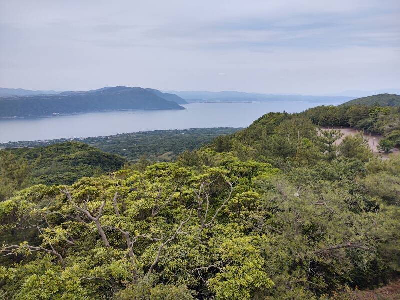 View across the bay to Kagoshima city from the Yunohira observation deck halfway up Sakurajima volcano.