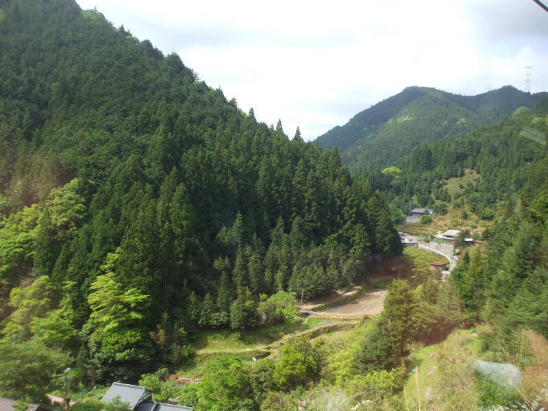 River and mountains seen from the train ascending from Hashimoto to Gokurakubashi Station and Kōya-san.