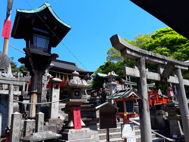 Shrines at the peak of the main path at Fushimi Inari-taisha shrine.