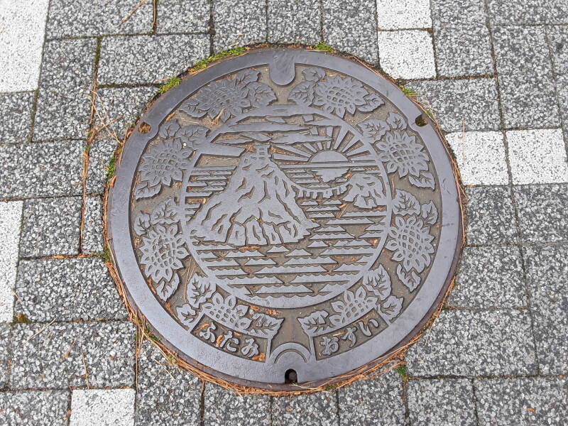 Custom manhole cover at Meoto Iwa near Ise.