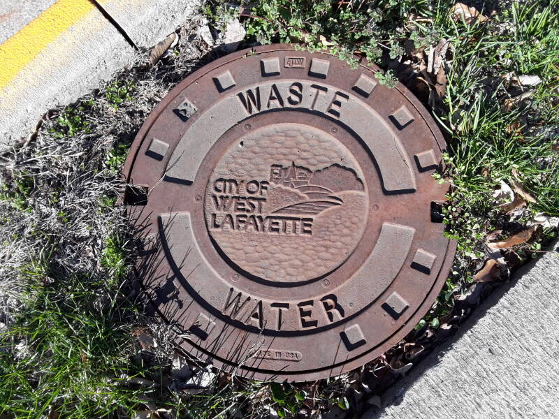 Custom manhole cover in West Lafayette, Indiana.