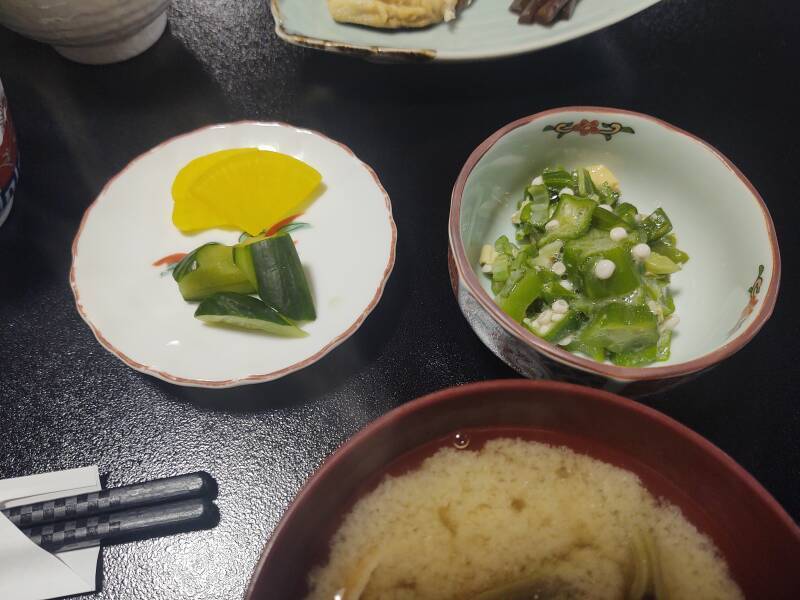 Pickled vegetables, miso soup.