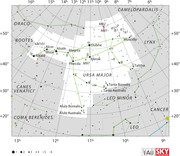 Map of Ursa Major constellation from the IAU and Sky & Telescope magazine, via https://commons.wikimedia.org/wiki/File:Ursa_Major_IAU.svg