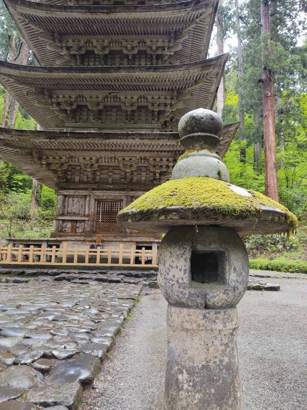 Moss-covered lantern near the Five Story Pagoda.