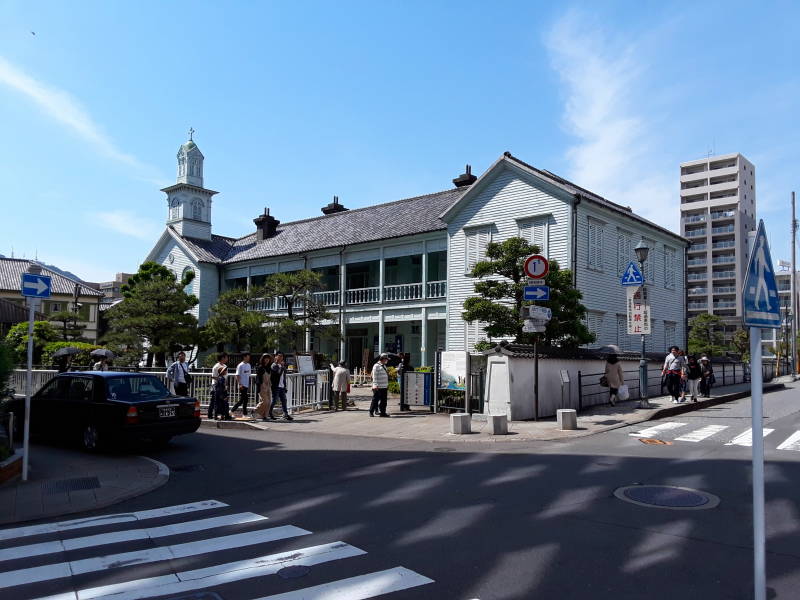 Old Dejima Seminary in Nagasaki harbor.