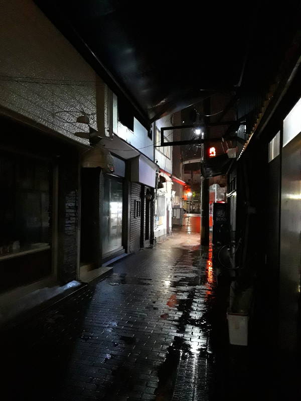 Streets at night in Nagasaki.