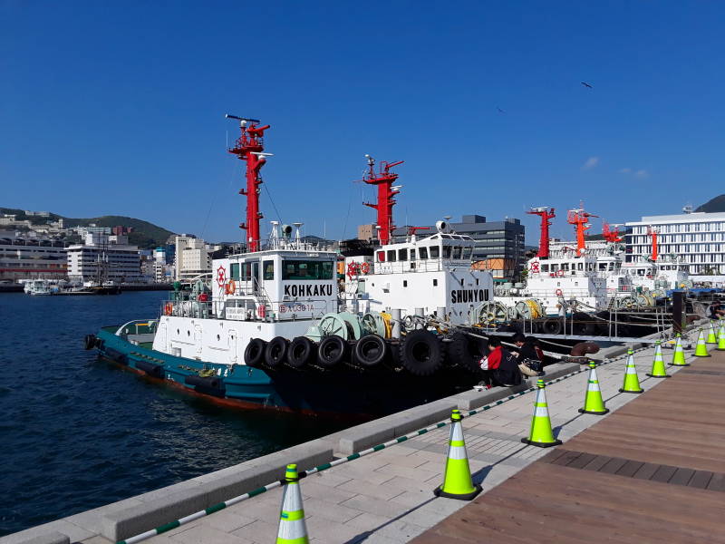 Tugboats in Nagasaki harbor.
