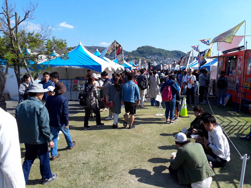Festival beside Nagasaki harbor.