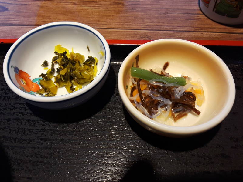 Pickled vegetables at lunch in a cafe along the waterfront in Nagasaki harbor.