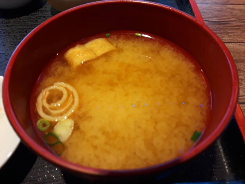 Miso soup at lunch in a cafe along the waterfront in Nagasaki harbor.